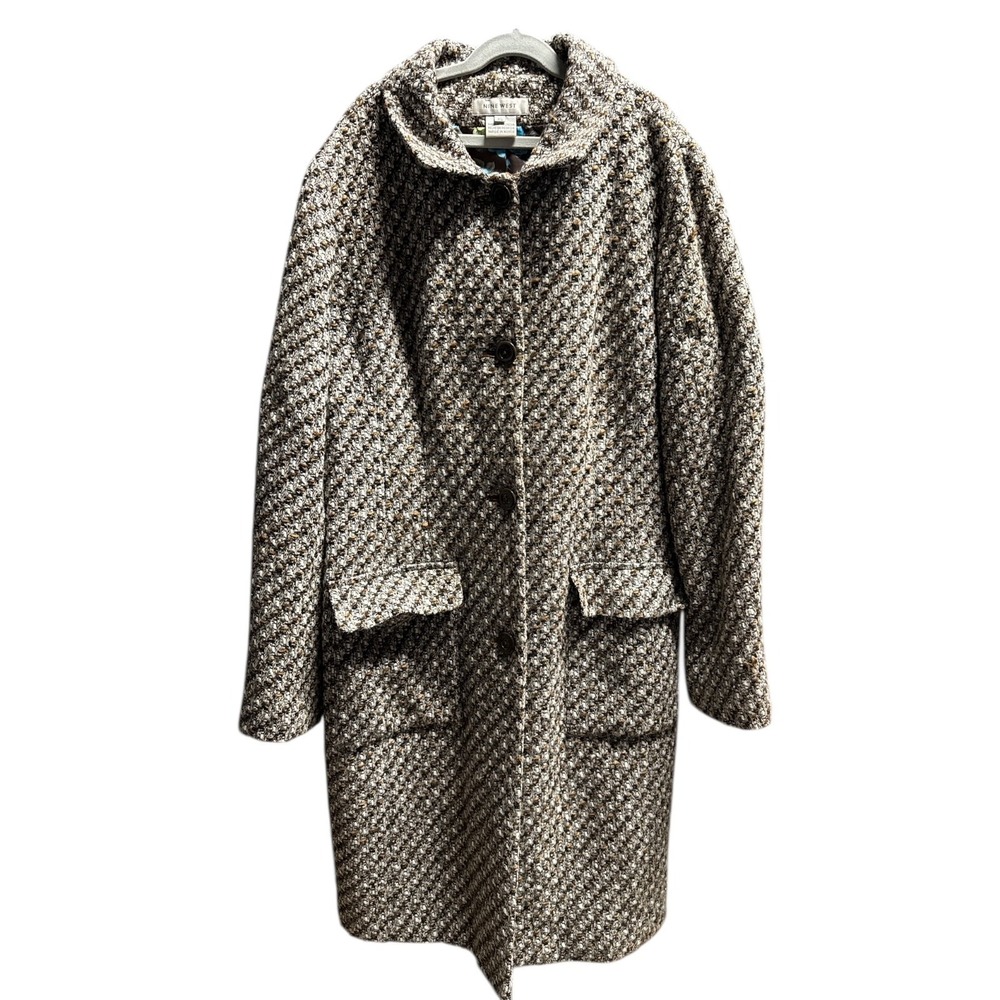 Vintage Nine West Tweed Blend Coat Y2K Size XL Chevron Floral Lined Statement